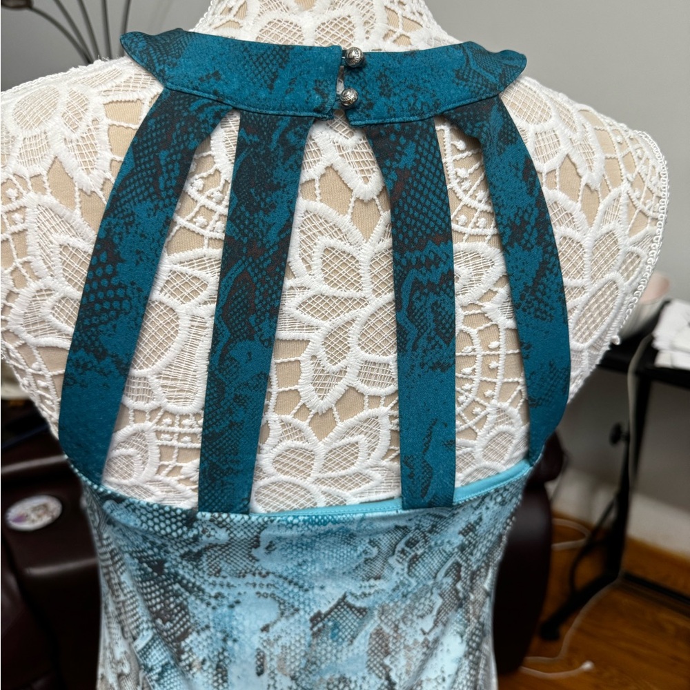 WHBM Blue and chocolate gradient snake prom Halter Midi Dress S - Picture 2 of 7